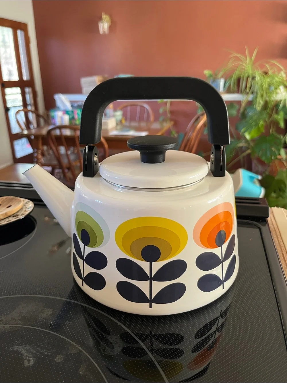 Orla Kiely Retro 70s Style Enamel Kettle Oval Flower Print